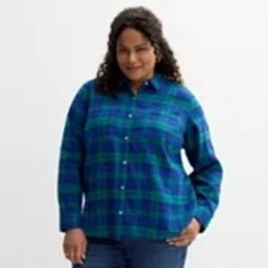 Croft & Barrow Extra Soft Flannel Plaid Button-Up Shirt, Blue Festive Plaid, 2X